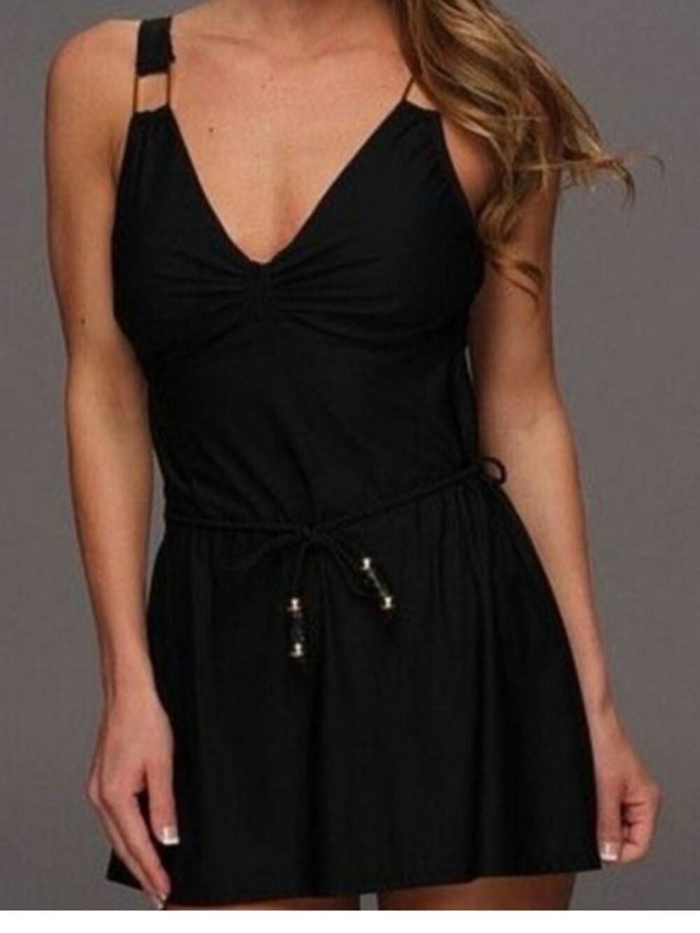 NWT Spanx Belted Black Swimdress with Adjustable Straps Size 12